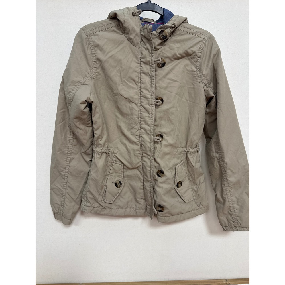 American Eagle Tan Khaki Utility Jacket Hooded Drawstring Waist Parka Medium